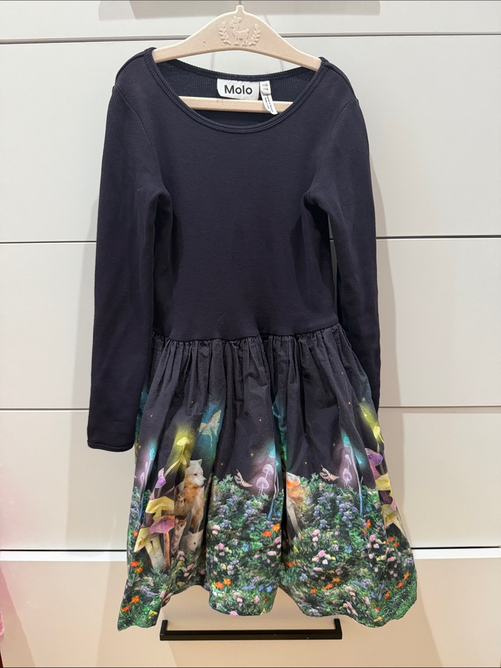 Molo navy Dress with Colorful Garden Print Skirt